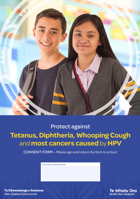 Protect against tetanus, diphtheria, whooping cough and most cancers caused by HPV - consent form - NIP8899