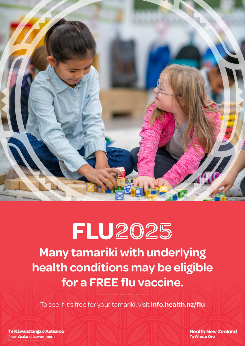 Flu 2025 NIP8919 Tamariki Underlying Health Conditions A3 Poster A3poster 1200x1200