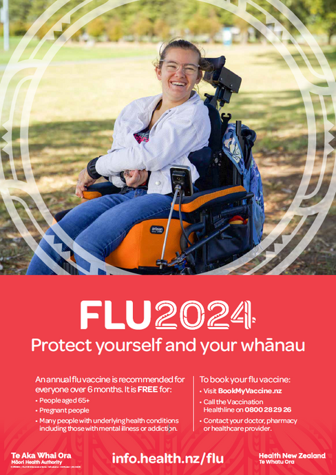 Flu 2024 - Protect yourself and your whānau poster - Whaikaha - NIP8945