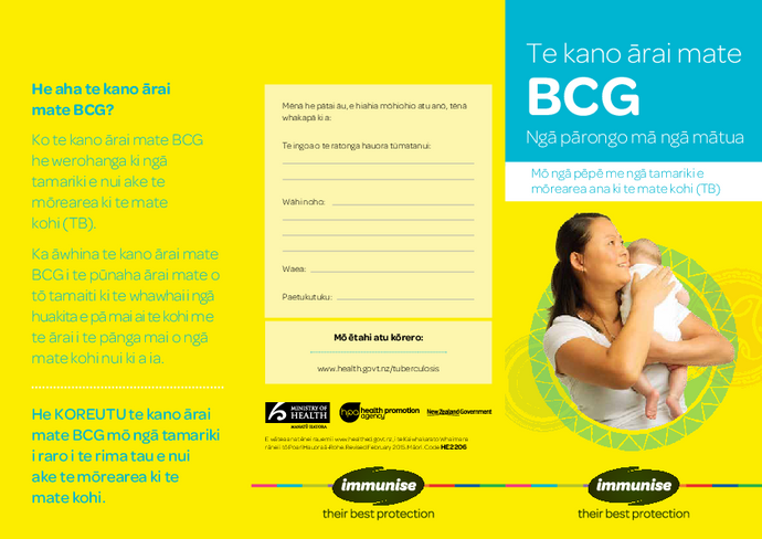 BCG Vaccine: Information for Parents – te reo Māori version - HE2206