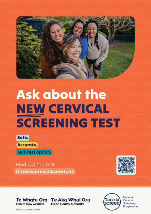 Ask about the new cervical screening test English A3 portrait poster HE1187