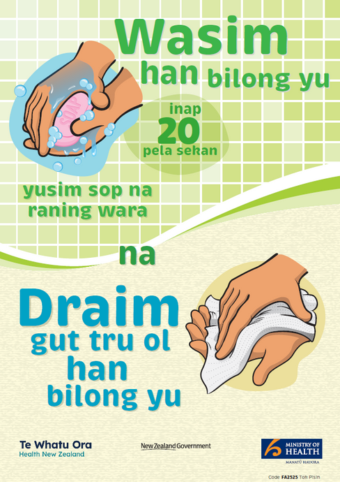 Wasim han bilong yu - Wash and dry your hands - Tok Pisin - FA2525