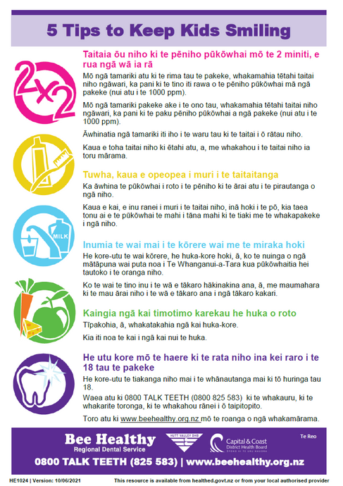 5 Tips to Keep Kids Smiling - Te Reo Māori - HE1024