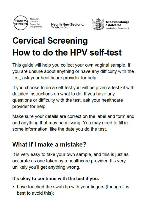 Cervical Screening: How to do the HPV self-test English - Large print - HE1232