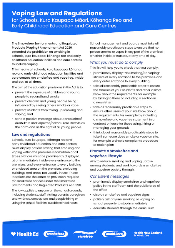 Vaping Law and Regulations for Schools, Kura Kaupapa Mori, Khanga Re HealthEd Vaping Law and Regulations for Schools, Kura Kaupapa Mori, Khanga Re HealthEd
