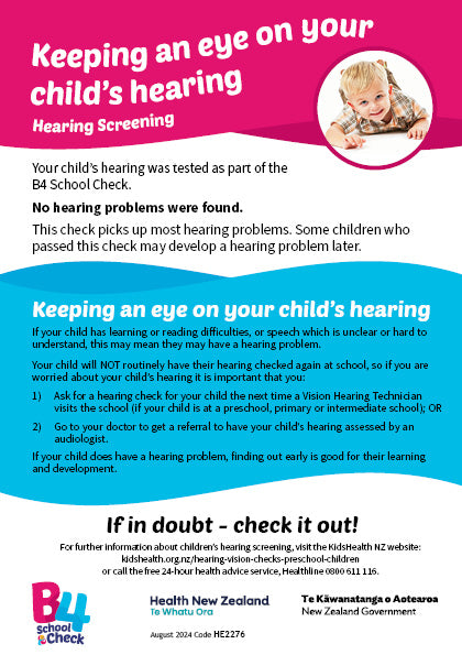 Keeping an Eye on Your Child's Hearing (B4 School Hearing Screening) - English version - HE2276