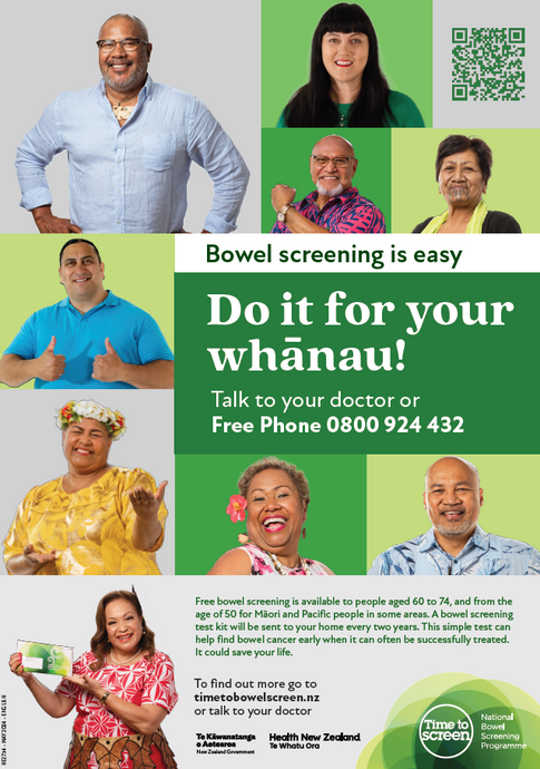 Bowel screening is easy - Do it for your whānau! poster A3 English - HE2734