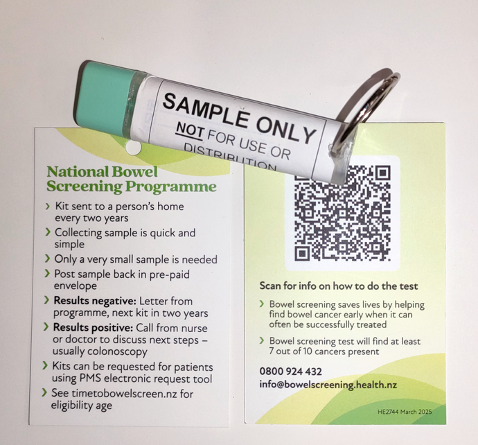 Sample bowel screening tube and info card - HE2744