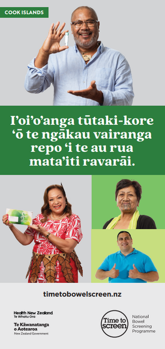 Free bowel screening every two years 58 to 74 years – Te Reo Māori Kūki ‘Āirani (Cook Islands Māori)- HE2775