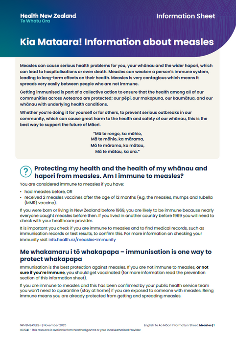 Kia Mataara! Information about measles - English - HE2941