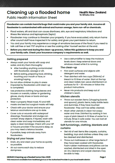 Cleaning up a flooded home information sheet
