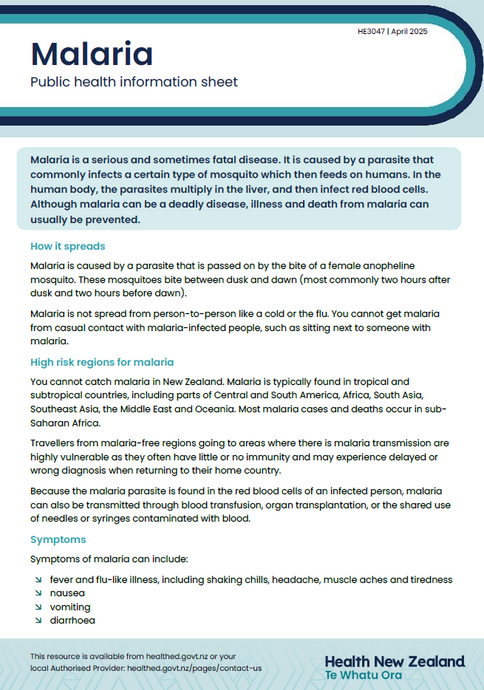 Malaria public health information sheet - English HE3047