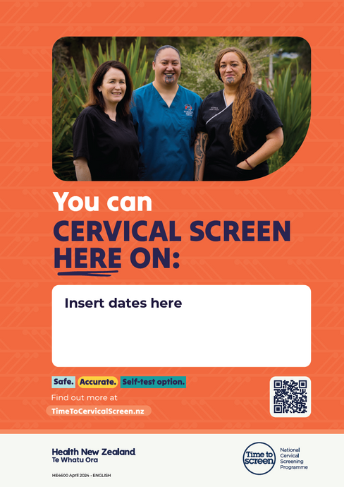 Cervical screening: screening clinic here A3 portrait HE4600