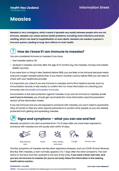 Measles - information sheet - English - HE5000