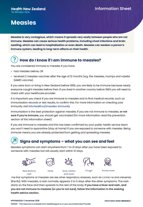 Measles - information sheet - English - HE5000