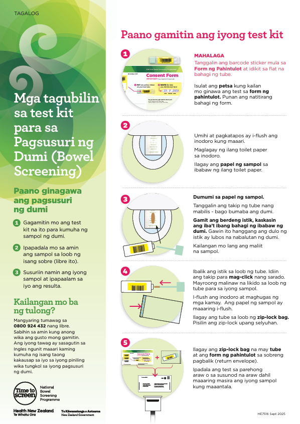 Mga tagubilin sa test kit para sa Pagsusuri ng Dumi (Bowel Screening ...