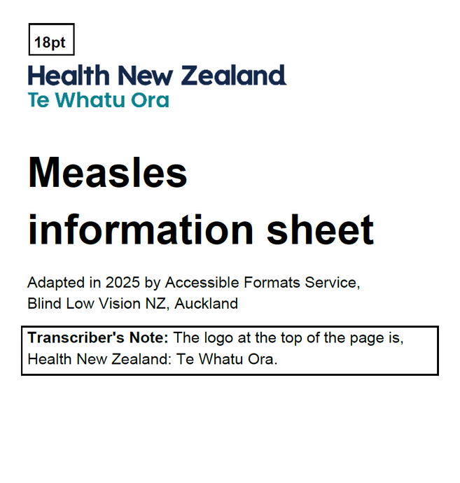Measles - information sheet - English Large Print - HE8126