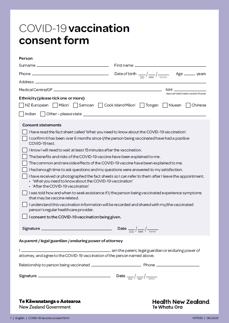 COVID-19 vaccination consent form - HP7565 – HealthEd