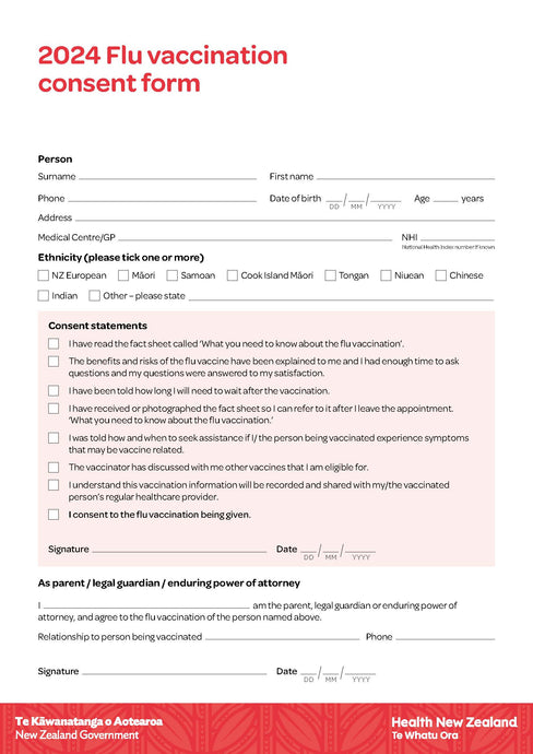2024 Flu vaccination consent form - HP7990