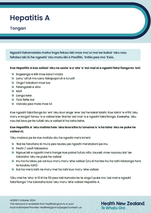 Hepatitis A factsheet - Tongan HE3061