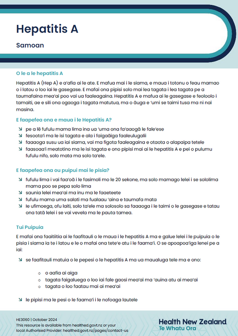 Hepatitis A factsheet - Samoan HE3060