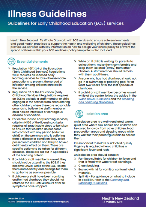 Illness guidelines for Early Childhood Education (ECE) services - HE2945