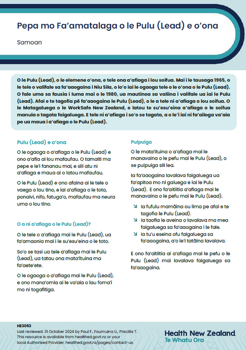 Lead poisoning factsheet - Samoan HE3057