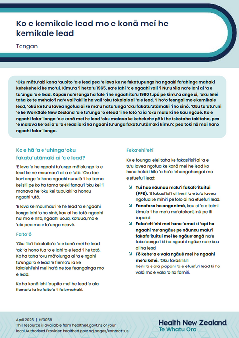 Lead poisoning factsheet - Tongan HE3058
