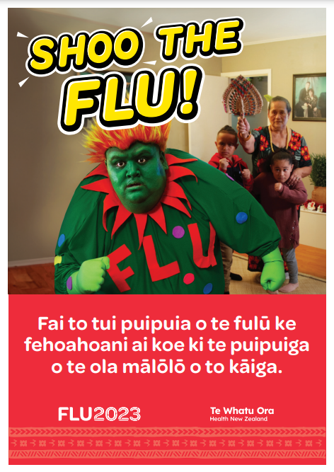 Shoo the Flu flyer - Pasifika design - Tokelauan version - NIP8735TOK