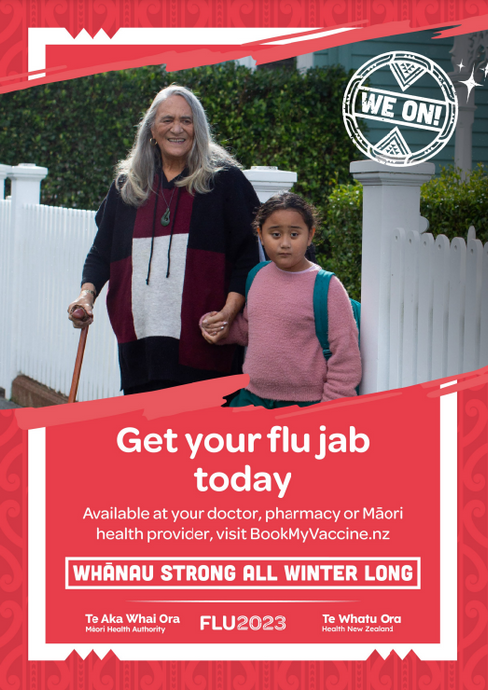 We On! Flu 2023 poster - Māori design - NIP8817