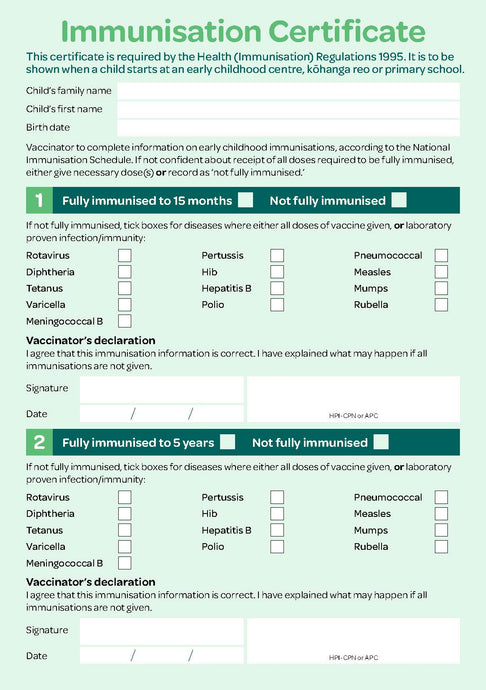 Immunisation Certificate - NIP8858