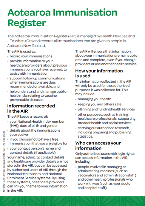 Aotearoa Immunisation Register information flyer - NIP8901