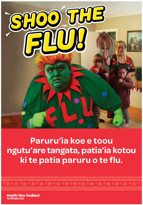 Shoo the Flu flyer - Pacific design - Cook Islands Māori version - NIP8934