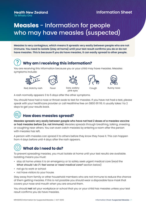 Measles - Information for people who may have measles (suspected) - HE8159