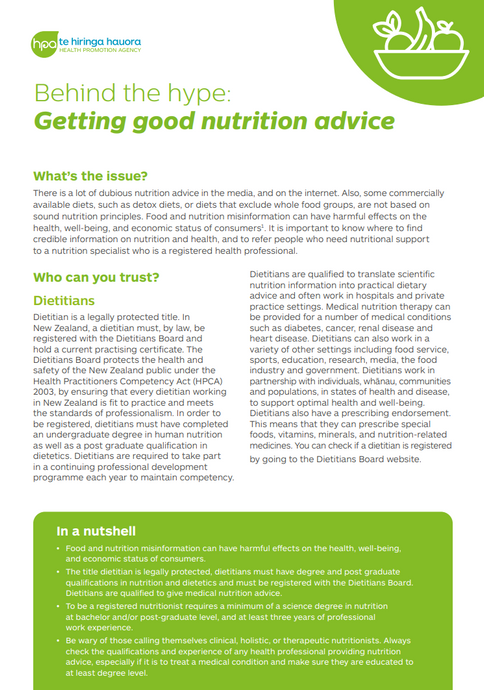 Behind the hype: Getting good nutrition advice - NPA283