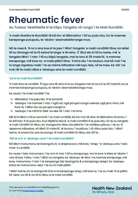 Rheumatic fever factsheet: information for whānau - Cook Island Māori HE3030