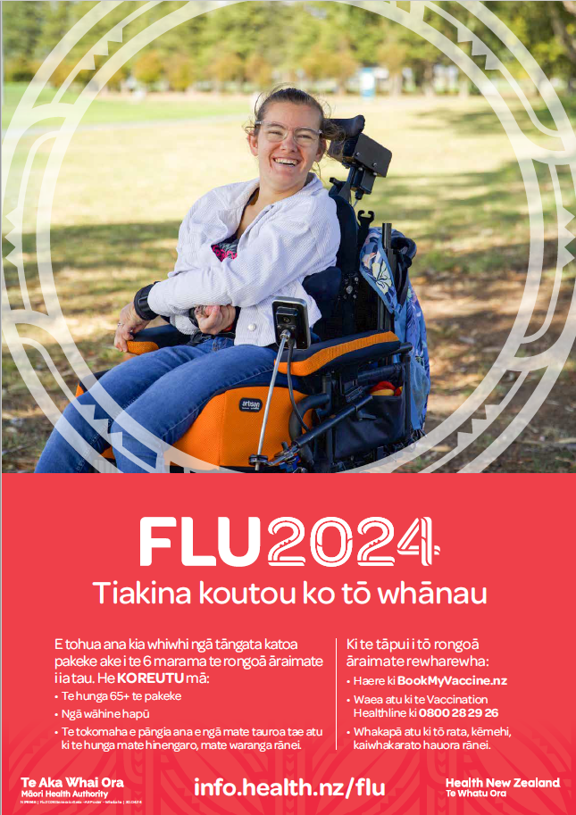 Flu 2024 Tiakina koutou ko tō whānau A3 poster te reo Māori Whai