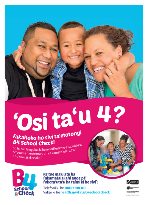 B4 School Check Promotional Poster Auckland region - Tongan version - HE2450