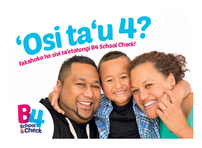 B4 School Check Promotional Card Auckland region - Tongan version - HE2458