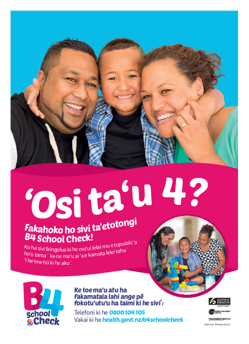 B4 School Check Promotional A4 Poster Auckland region - Tongan version - HE2472